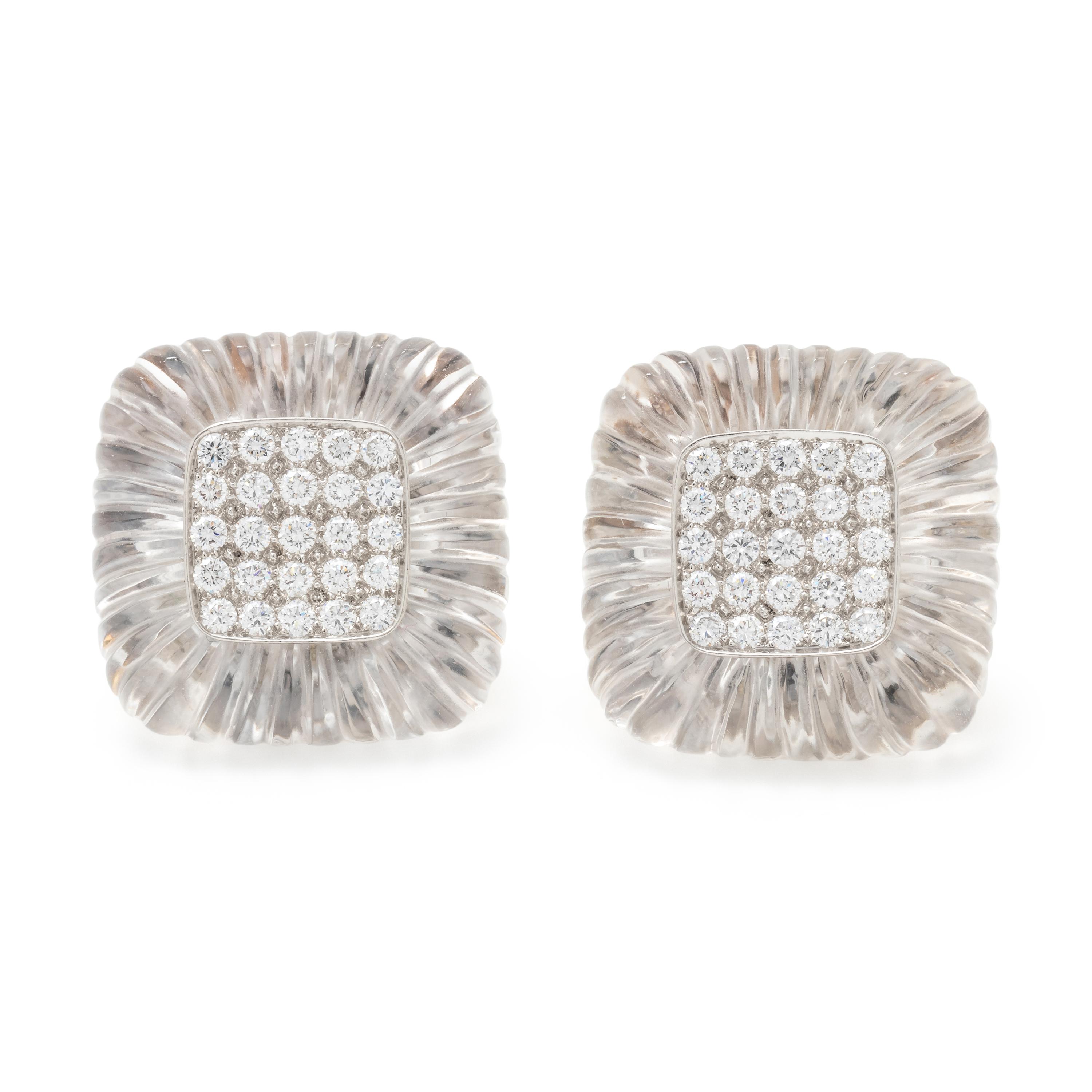 ROCK CRYSTAL AND DIAMOND EARCLIPS