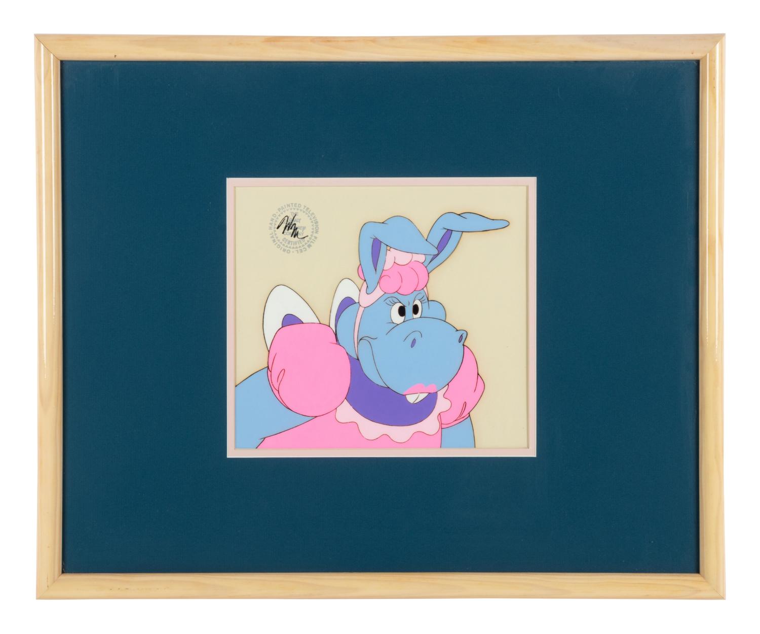 Production cel from the 1985 Walt Disney television series, "The Wuzzles" depicting Hoppopotamus.