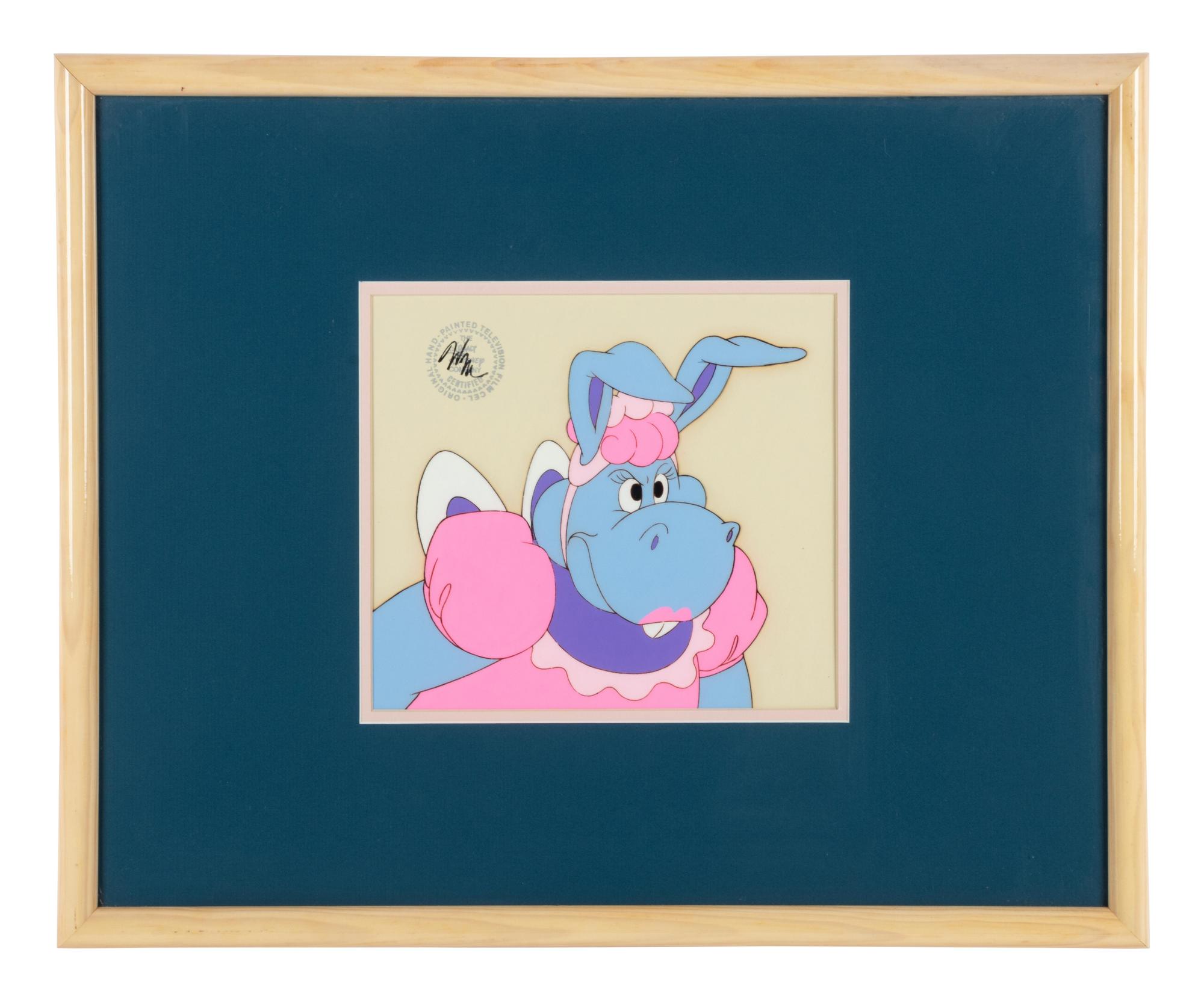 Production cel from the 1985 Walt Disney television series, "The Wuzzles" depicting Hoppopotamus.