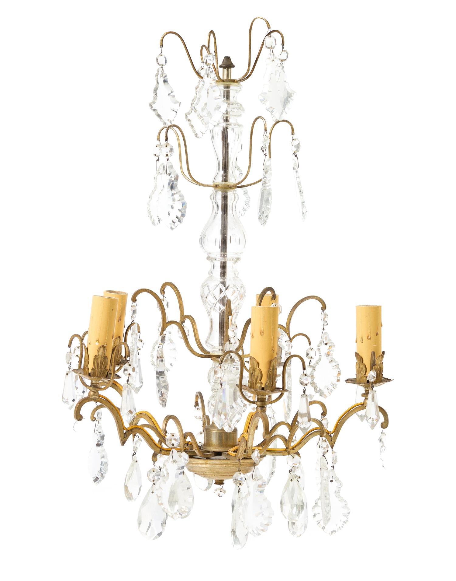 A French Gilt Metal Five-Light Chandelier Height 25 1/2 inches. — 19TH CENTURY