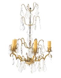 A French Gilt Metal Five-Light Chandelier Height 25 1/2 inches. — 19TH CENTURY