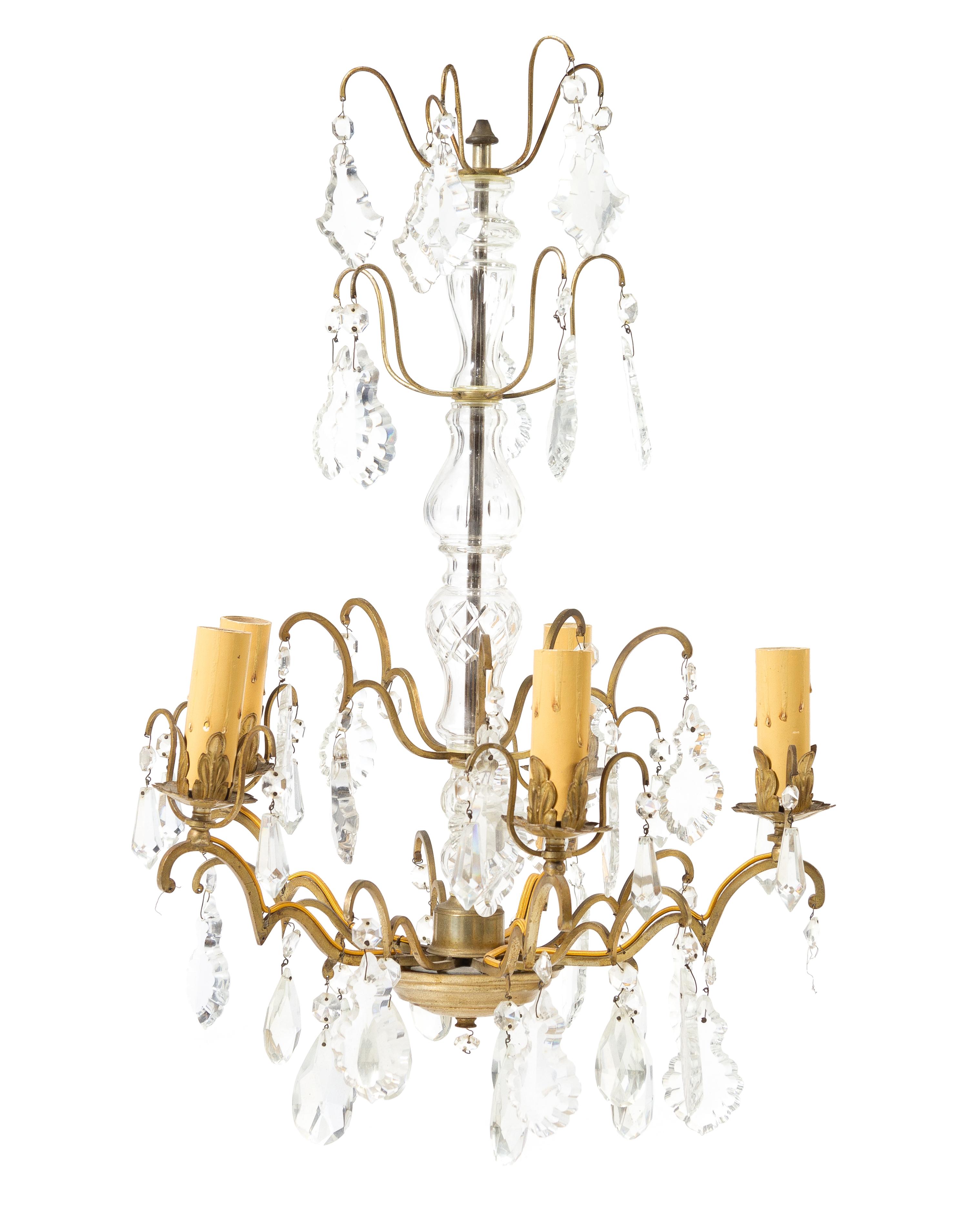 A French Gilt Metal Five-Light Chandelier Height 25 1/2 inches. — 19TH CENTURY