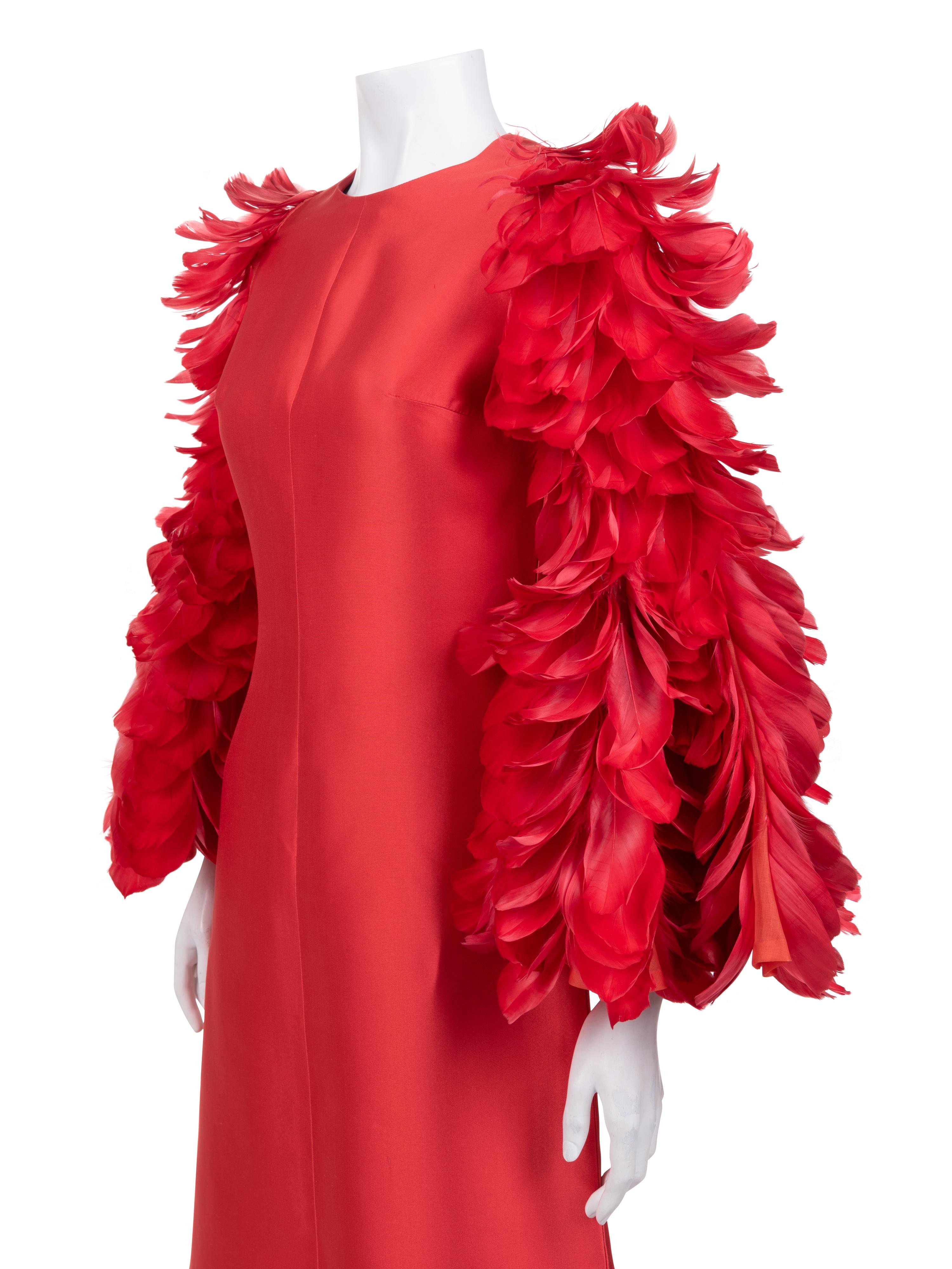 Joui Schiesser Silk Gazar Dress with Feathered Sleeves, 1960-70s