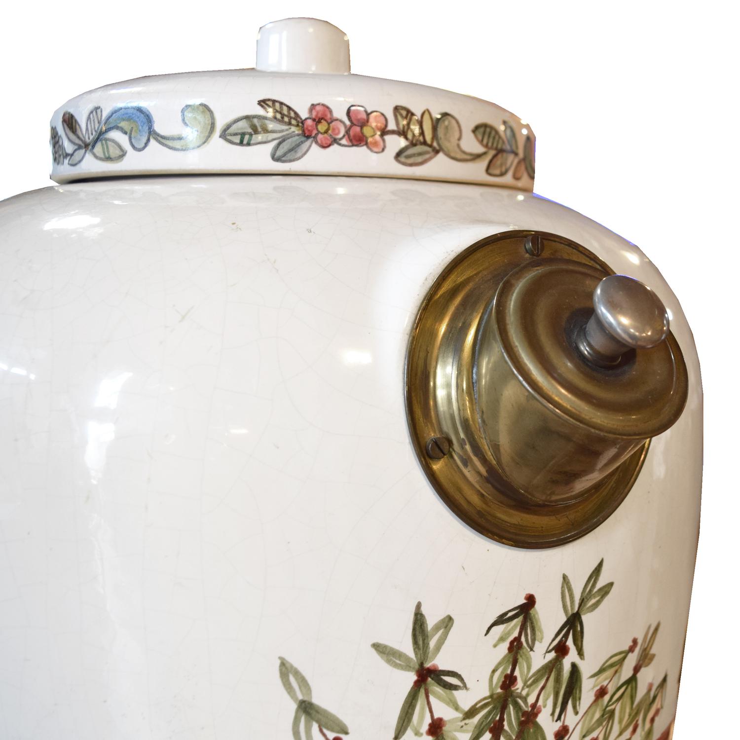 A Hand-Painted Porcelain and Brass Coffee Bean Dispenser 13.5" W x 15" D x 29" H — Italy, Circa 1900
