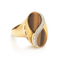 TIGER'S EYE, DIAMOND, AND GOLD RING