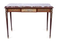 A Louis XVI Style Gilt Bronze Mounted and Rouge Marble Top Table Height 31 1/2 x width 43 1/2 x depth 24 inches. — 20TH CENTURY