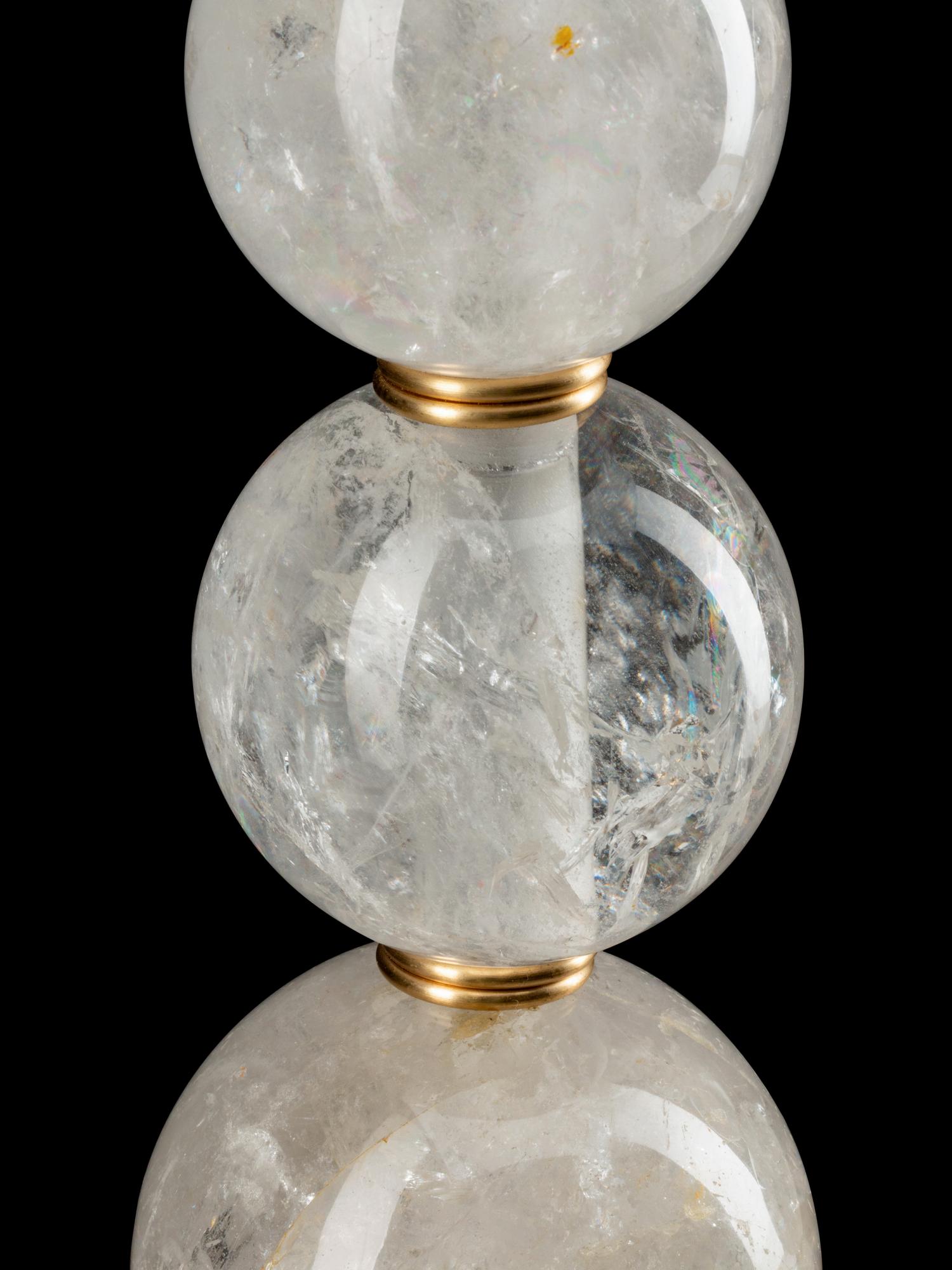 A Pair of Art Moderne Style Rock Crystal Lamps on Malachite Bases