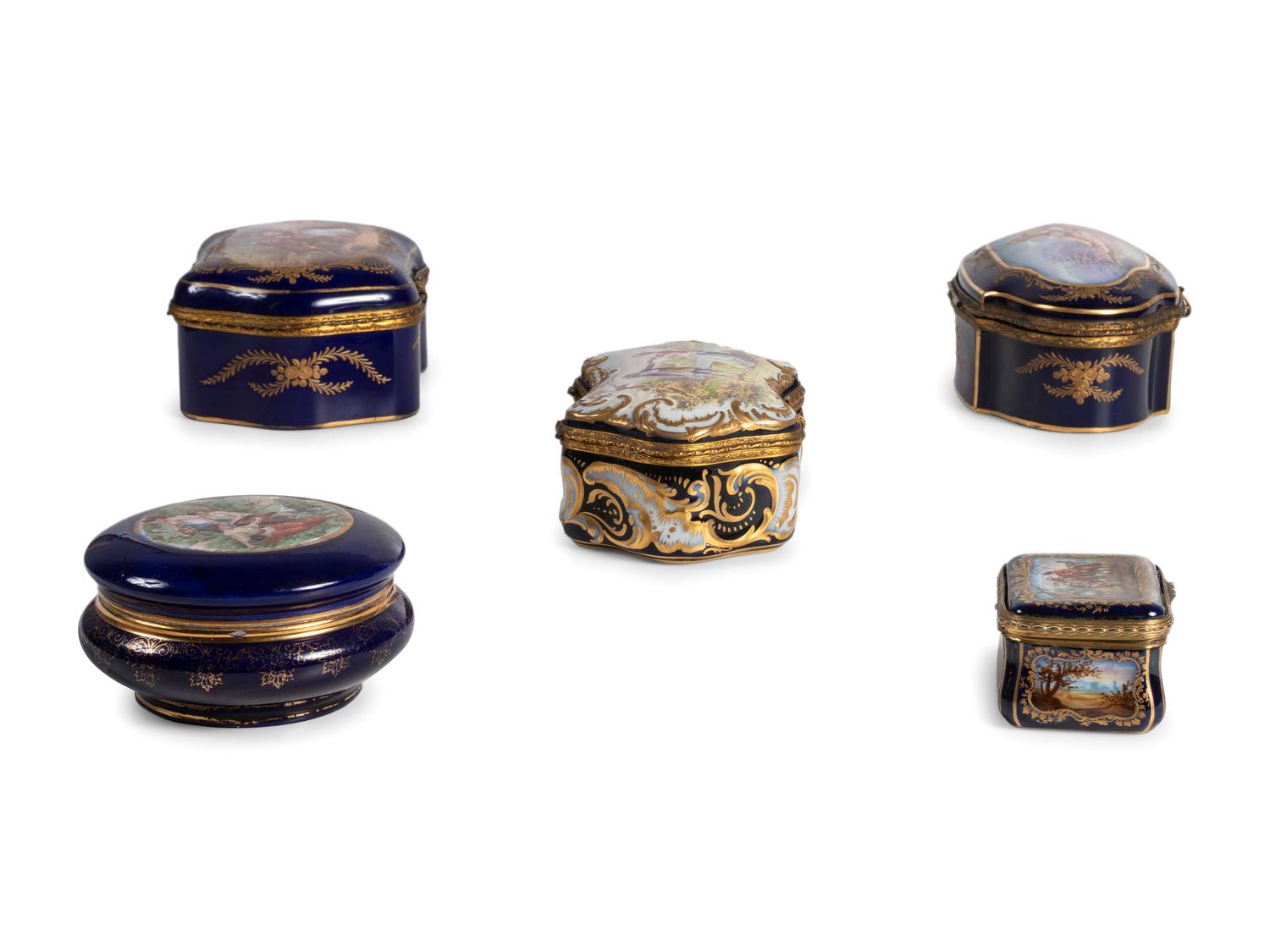 Five Sevres Style Porcelain Boxes