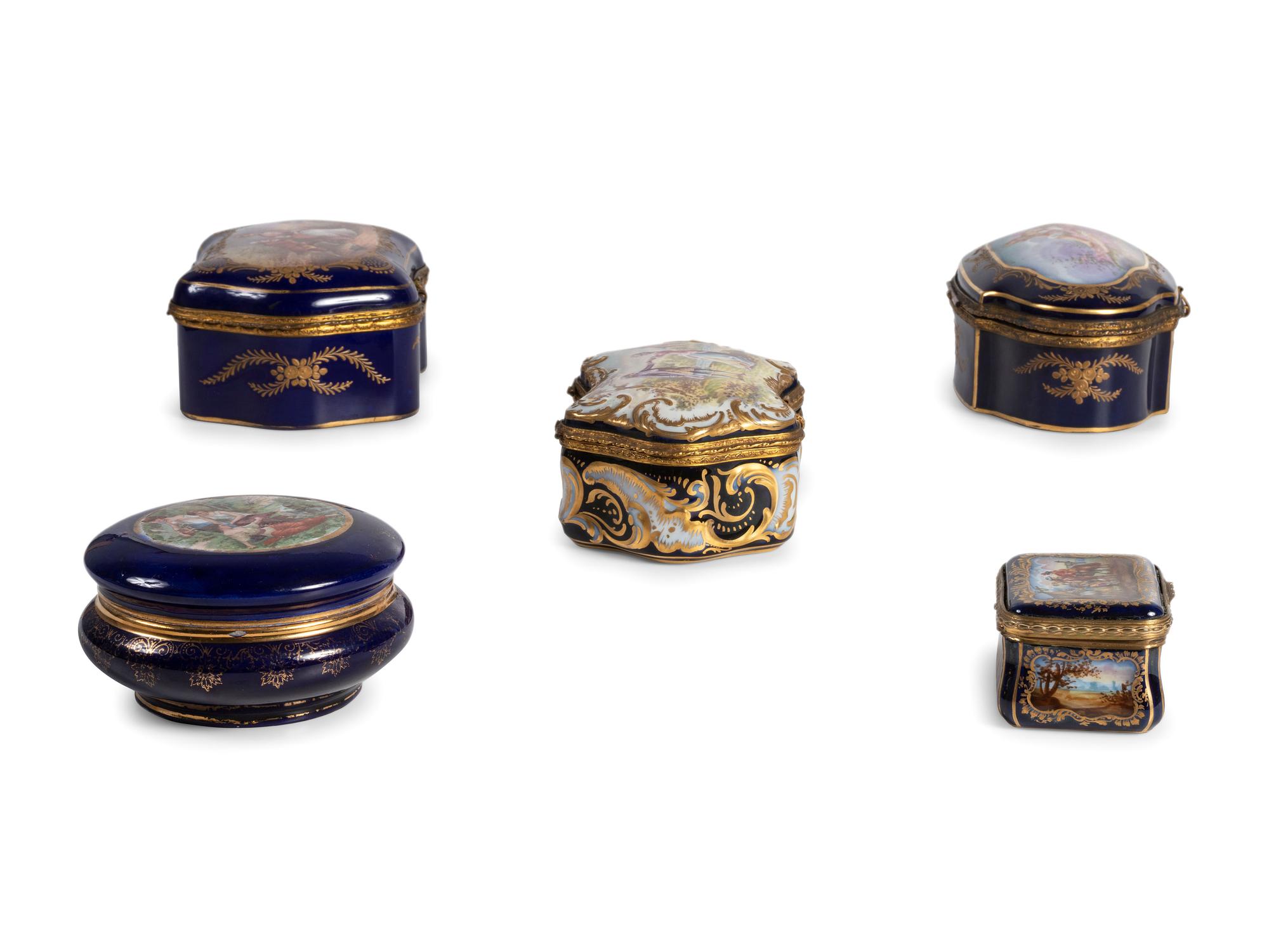 Five Sevres Style Porcelain Boxes
