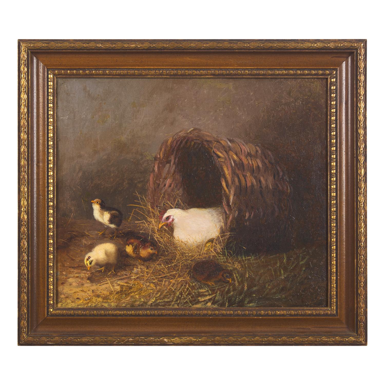 Hen and Chicks in a Basket