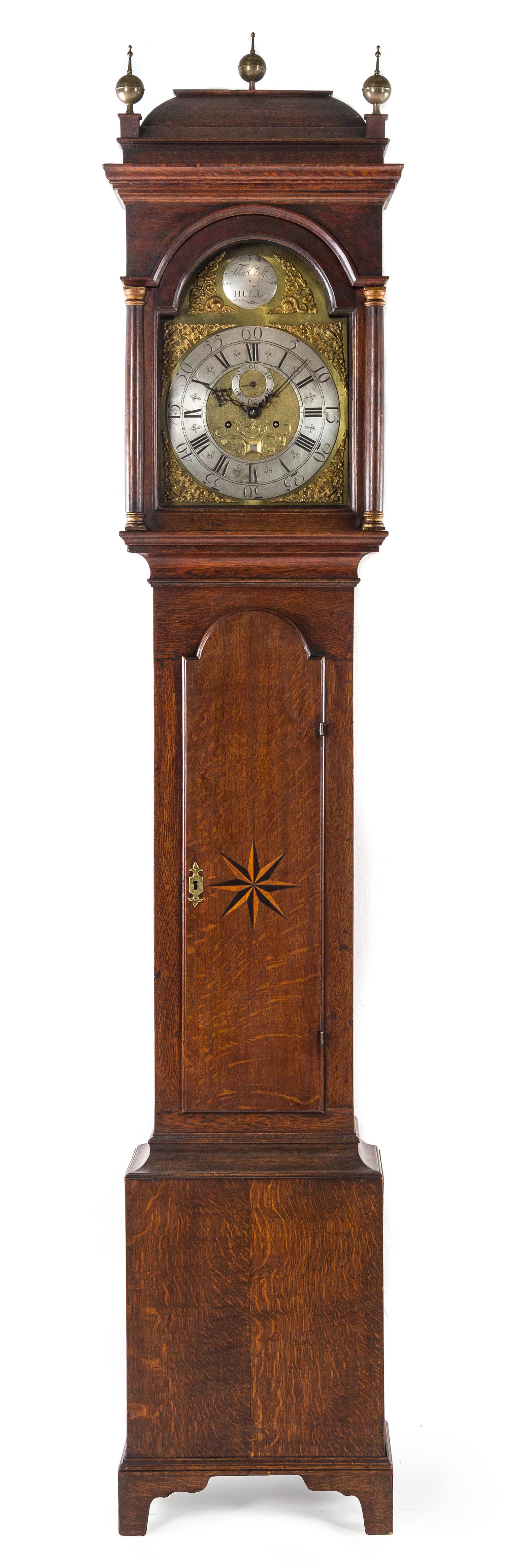An English Oak Tall Case Clock Height 94 1/2 inches. — THOMAS CLIFF, HULL, SECOND HALF 18TH CENTURY