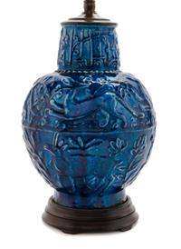 A Persian Style Stoneware Lamp, Height 20 inches.