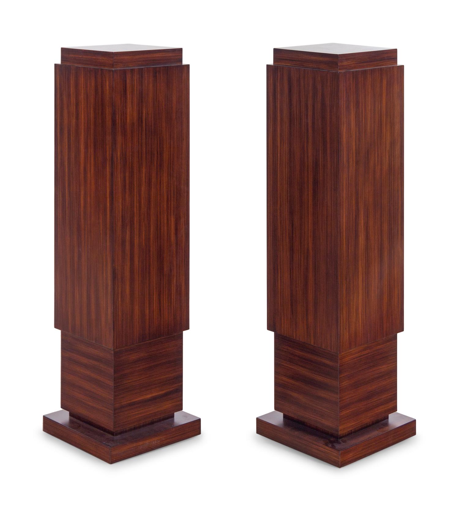 A Pair of Contemporary Walnut Veneered Pedestals