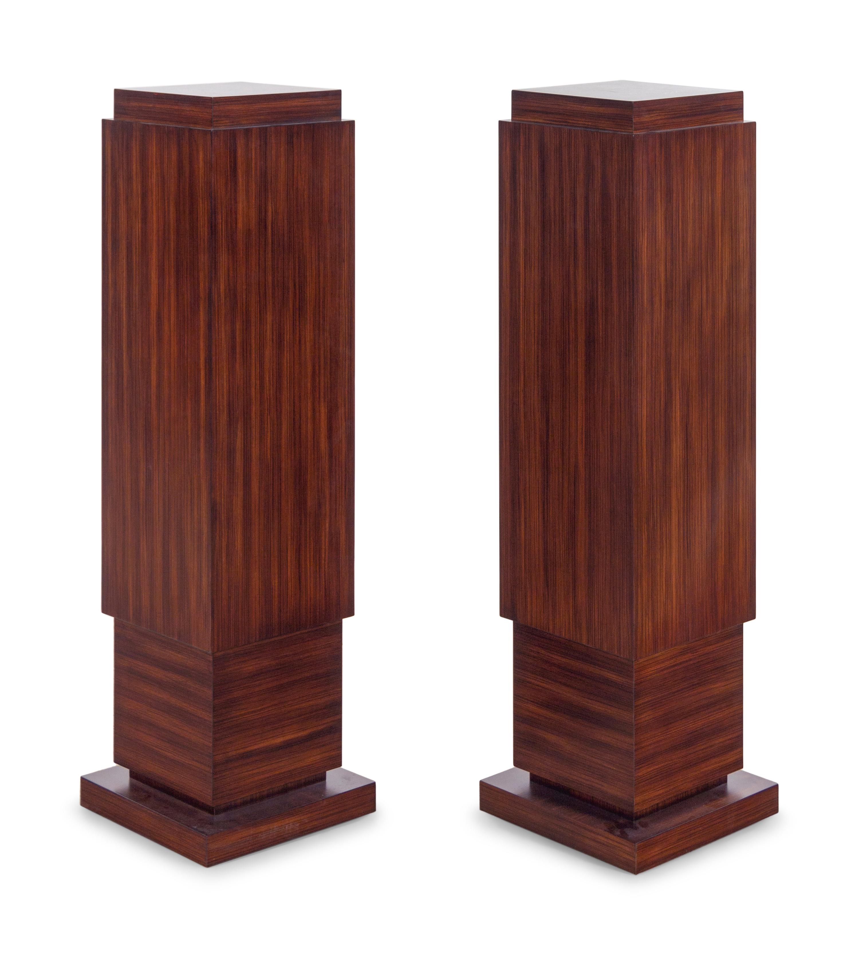 A Pair of Contemporary Walnut Veneered Pedestals