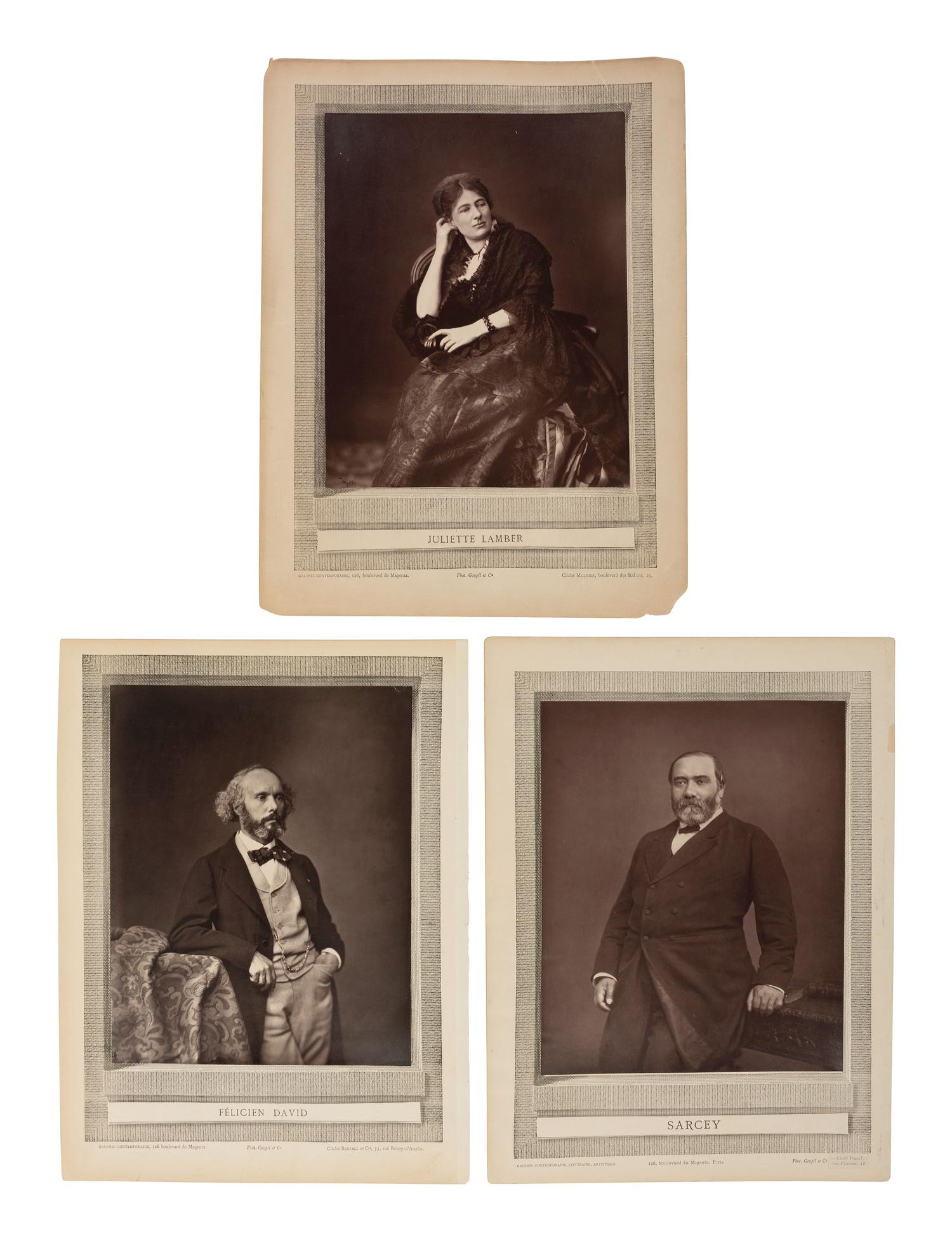 [EARLY PHOTOGRAPHY]. 4 woodburytypes of French subjects, incl. Grévin, Sarcey, David, and Lambert.