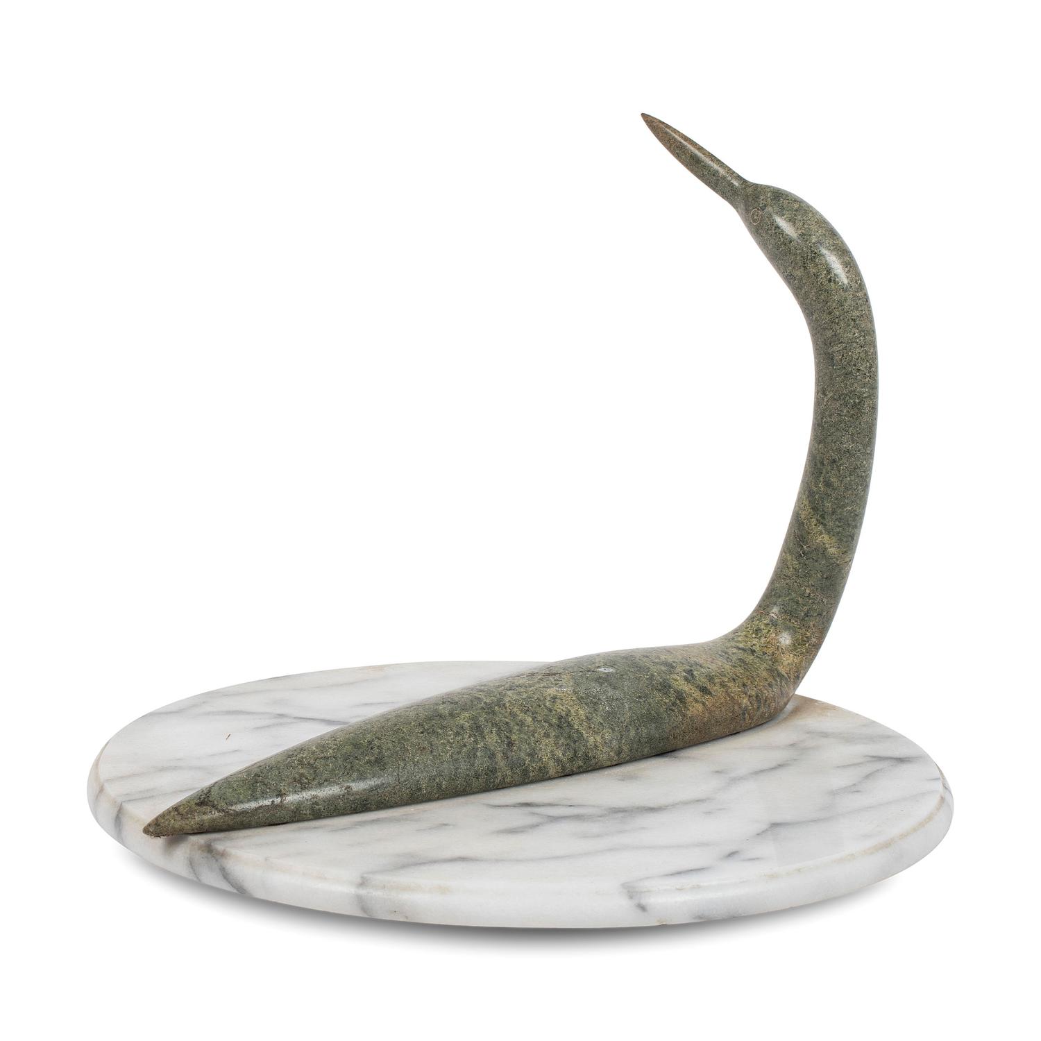 Soapstone Loon Sculpture, on Swivel Marble Base
