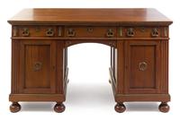 An Empire Style Brass Mounted Pedestal Desk Height 34 x width 55 x depth 34 1/2 inches. — 20TH CENTURY