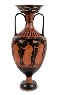 An Apulian Red-Figured Amphora Height 29 1/2 x diameter 12 inches. — CIRCA 300 B.C.E.
