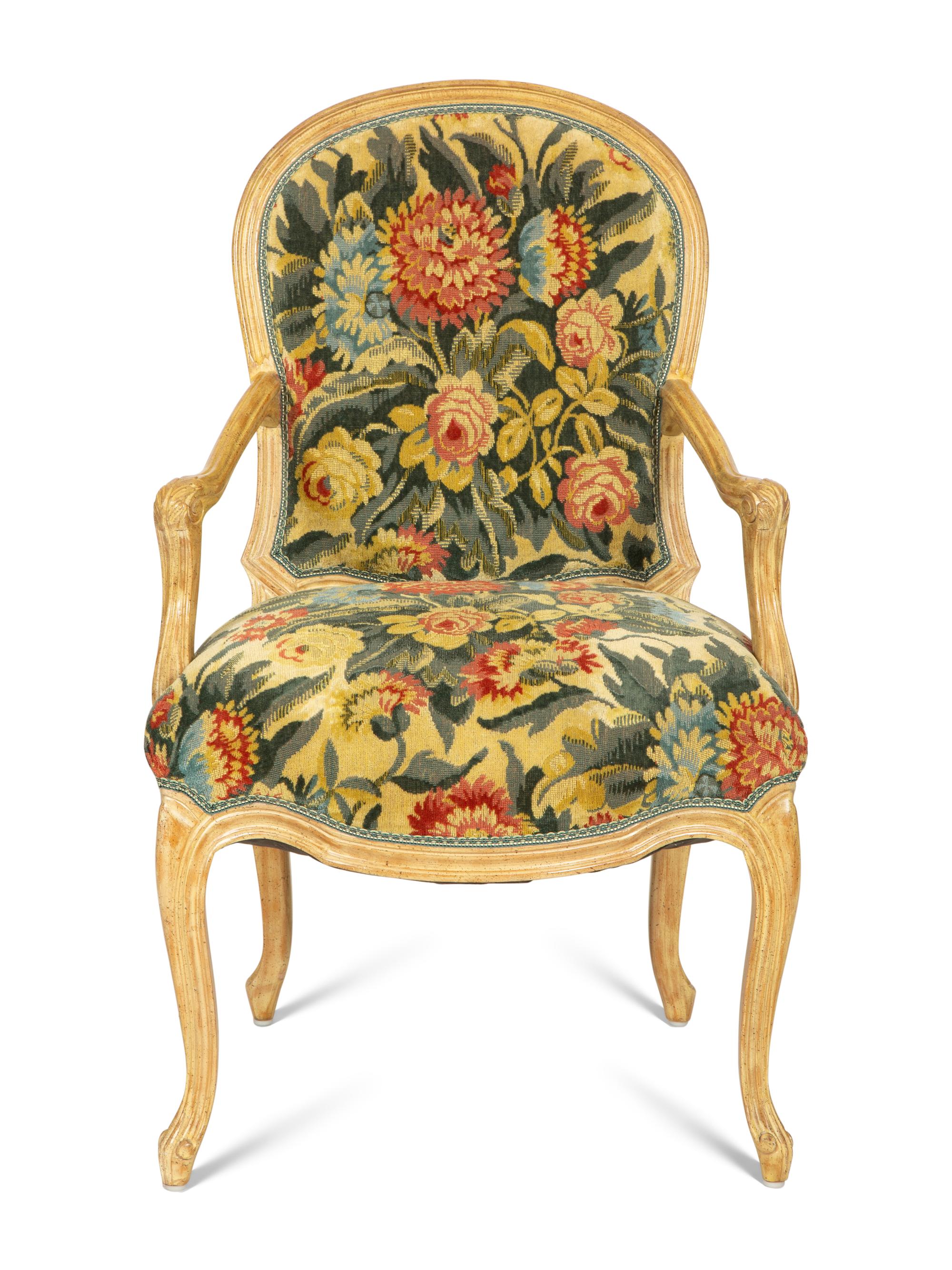 A Set of Eight Louis XV Style Painted Dining Chairs