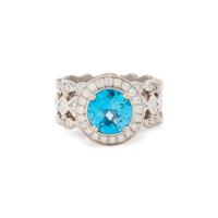 DORIS PANOS, BLUE TOPAZ AND DIAMOND RING