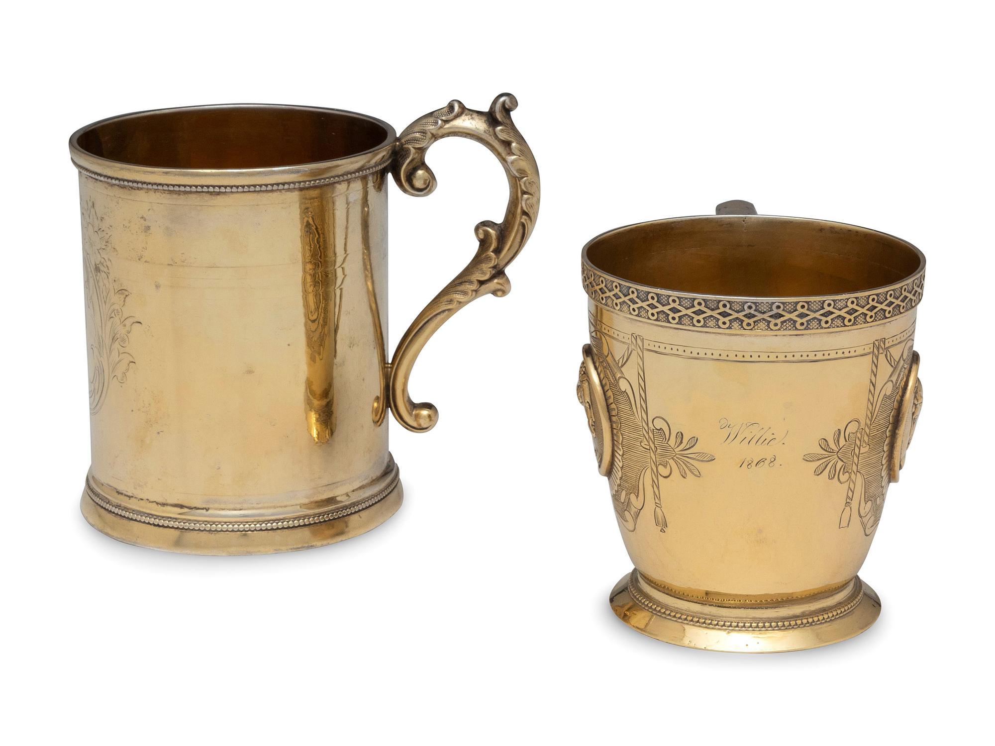 Two American Coin Silver-Gilt Mugs