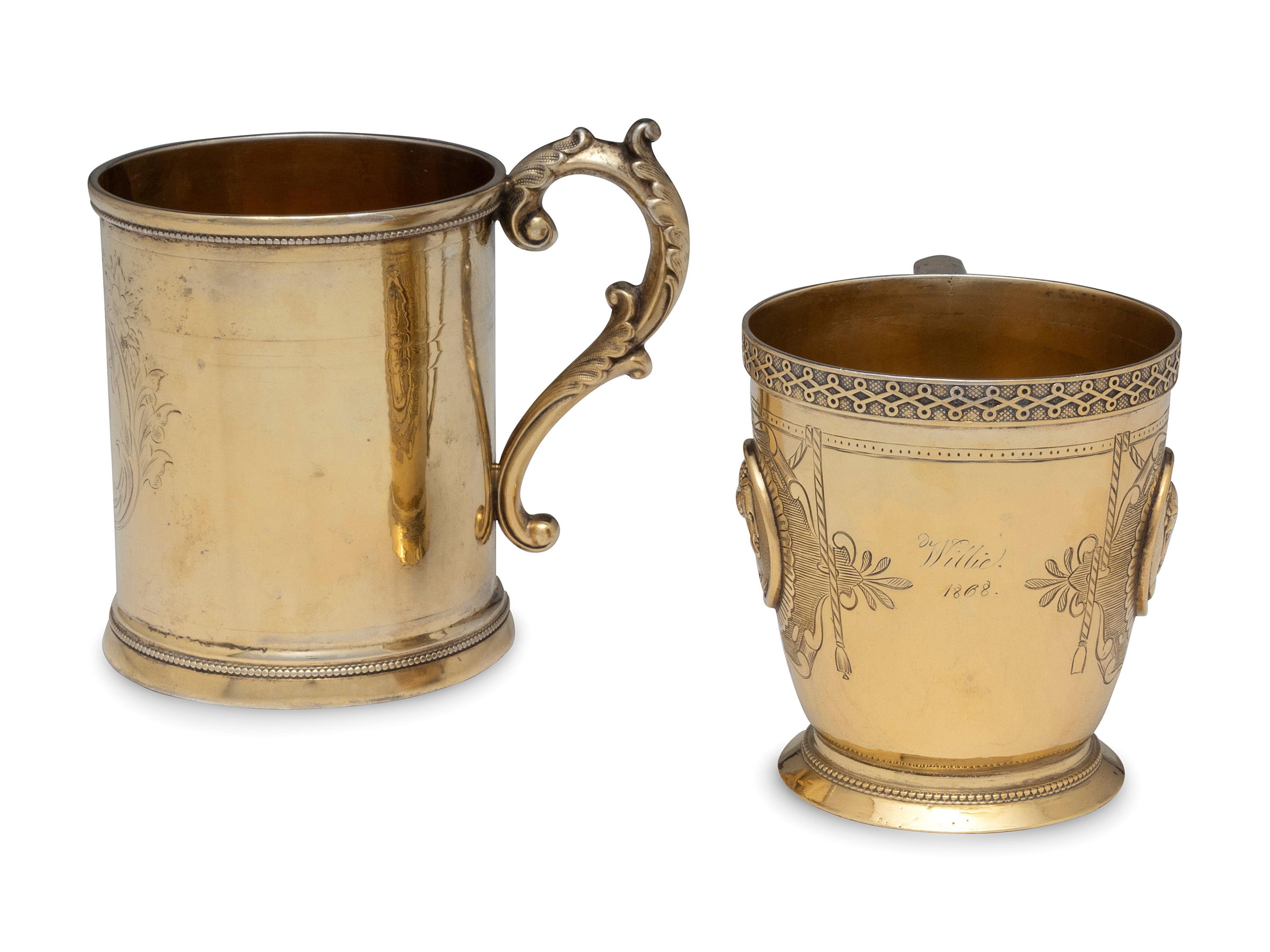 Two American Coin Silver-Gilt Mugs