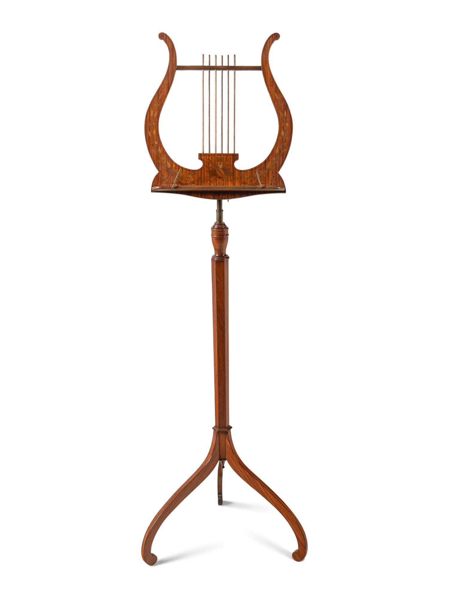 A George III Satinwood and Marquetry Lyre-Form Adjustable Music Stand