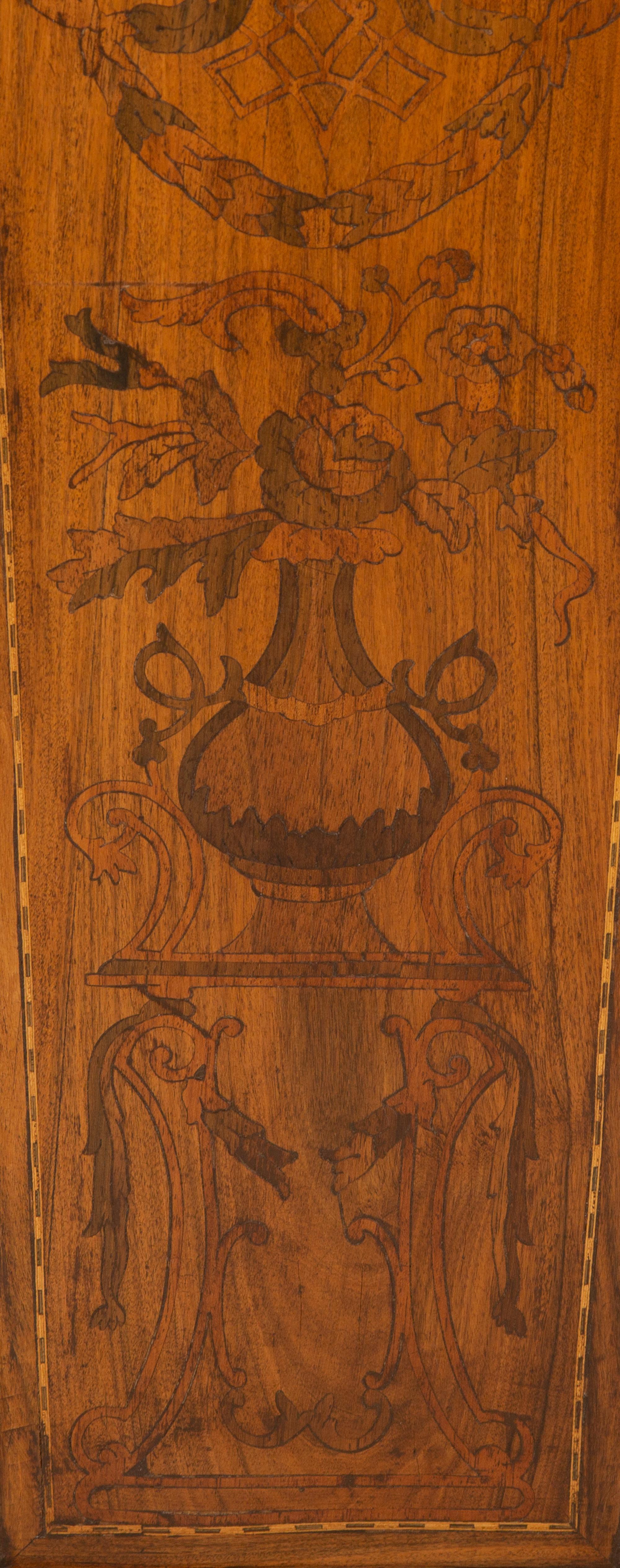 A Pair of Continental Marquetry Marble-Top Pedestals