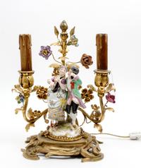 A Continental Porcelain and Gilt Bronze Figural Lamp Height overall 11 1/2 inches. — 19TH/20TH CENTURY