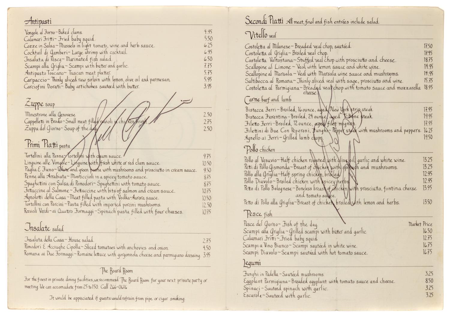 A 1988 Michael Jordan, Mike Tyson, Walter Payton, Richard Dent and Don King Signed Lino's Ristorante Dinner Menu (Beckett LOA),