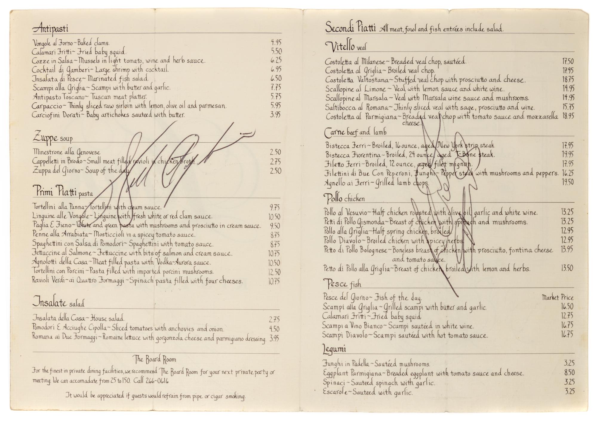 A 1988 Michael Jordan, Mike Tyson, Walter Payton, Richard Dent and Don King Signed Lino's Ristorante Dinner Menu (Beckett LOA),