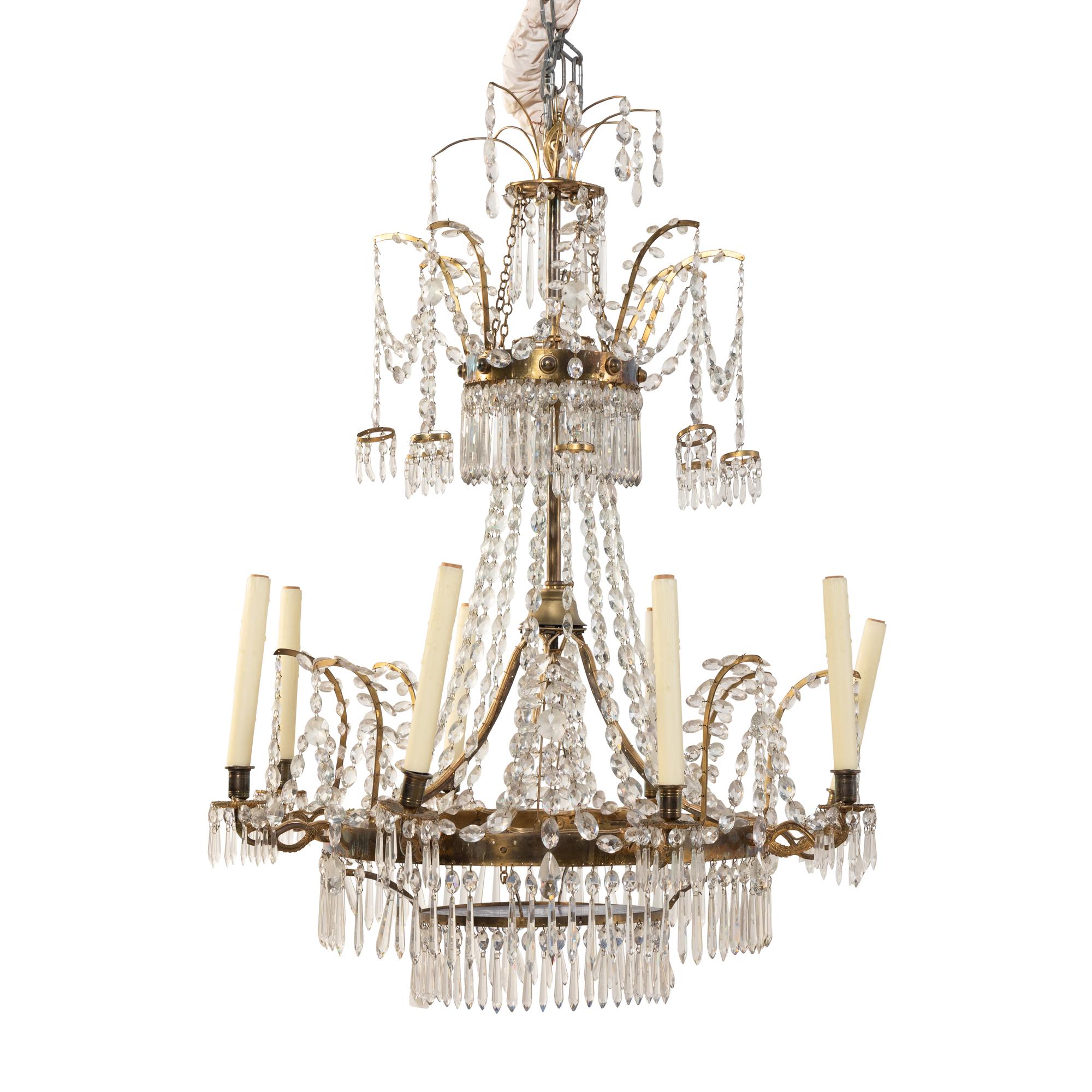 A North European or Baltic Gilt Bronze and Cut Glass Eight-Light Chandelier