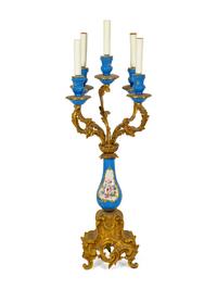 A Sevres Style Gilt Metal Mounted Five-Light Candelabrum