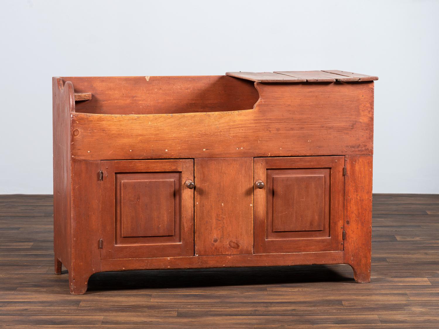 A Country Red-Stained Pine Dry Sink