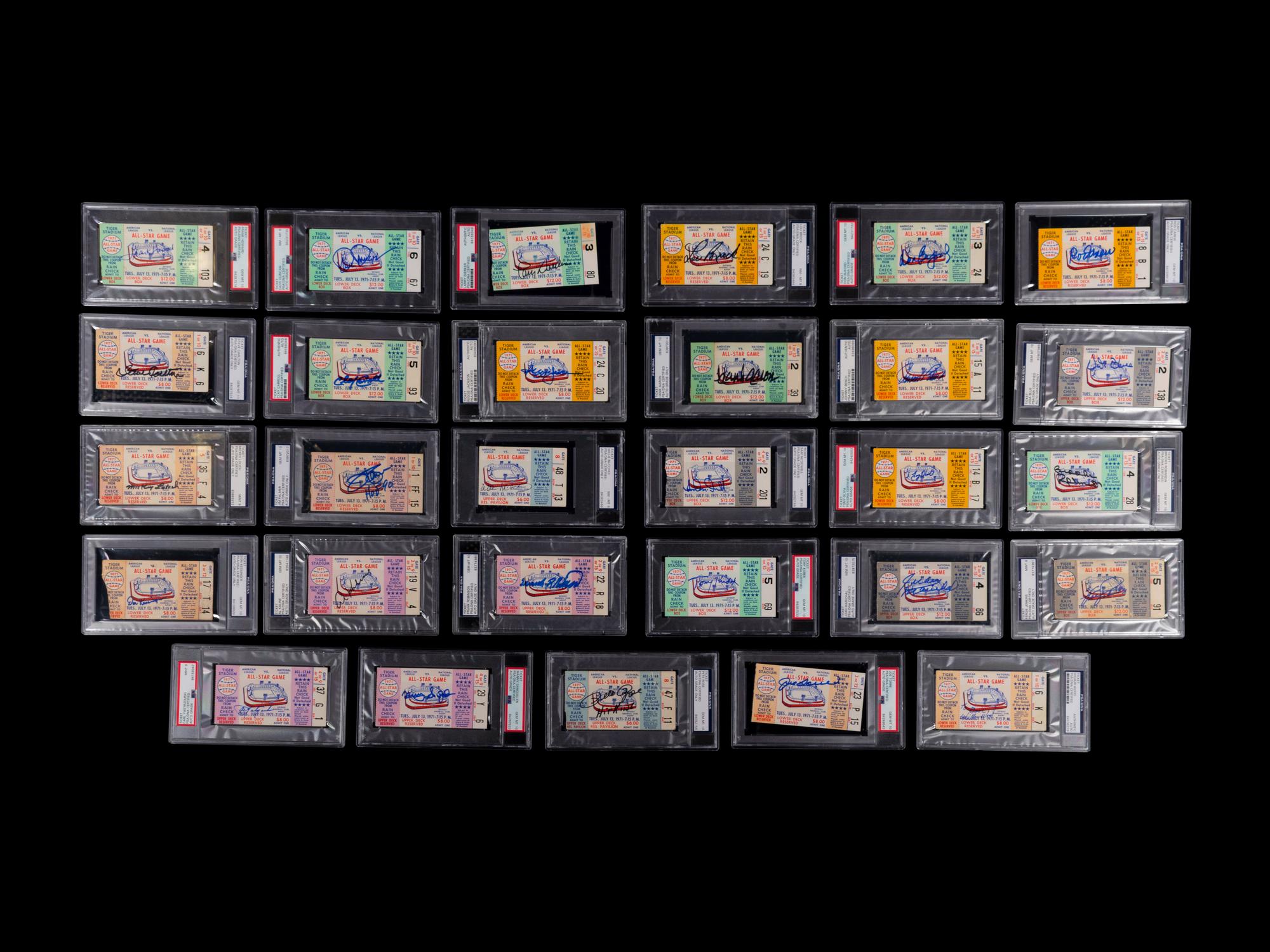 An Exceptional Collection of 29 1971 Major League Baseball All-Star Game Signed Autograph Tickets (PSA Authentic Encapsulated),