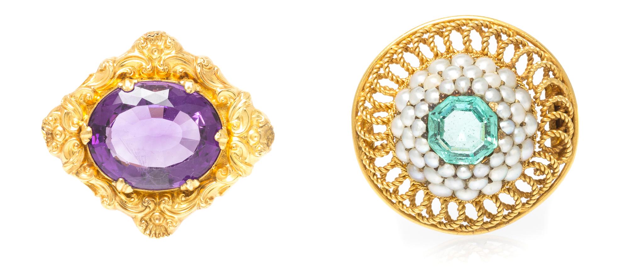 A Collection of Victorian Yellow Gold and Multi Gem Brooches, 11.00 dwts.