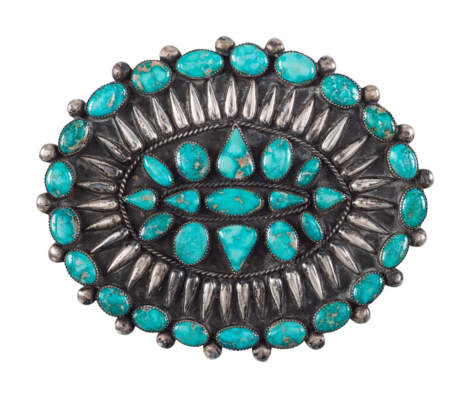Large Navajo Silver and Turquoise Cluster Pendant / Pin