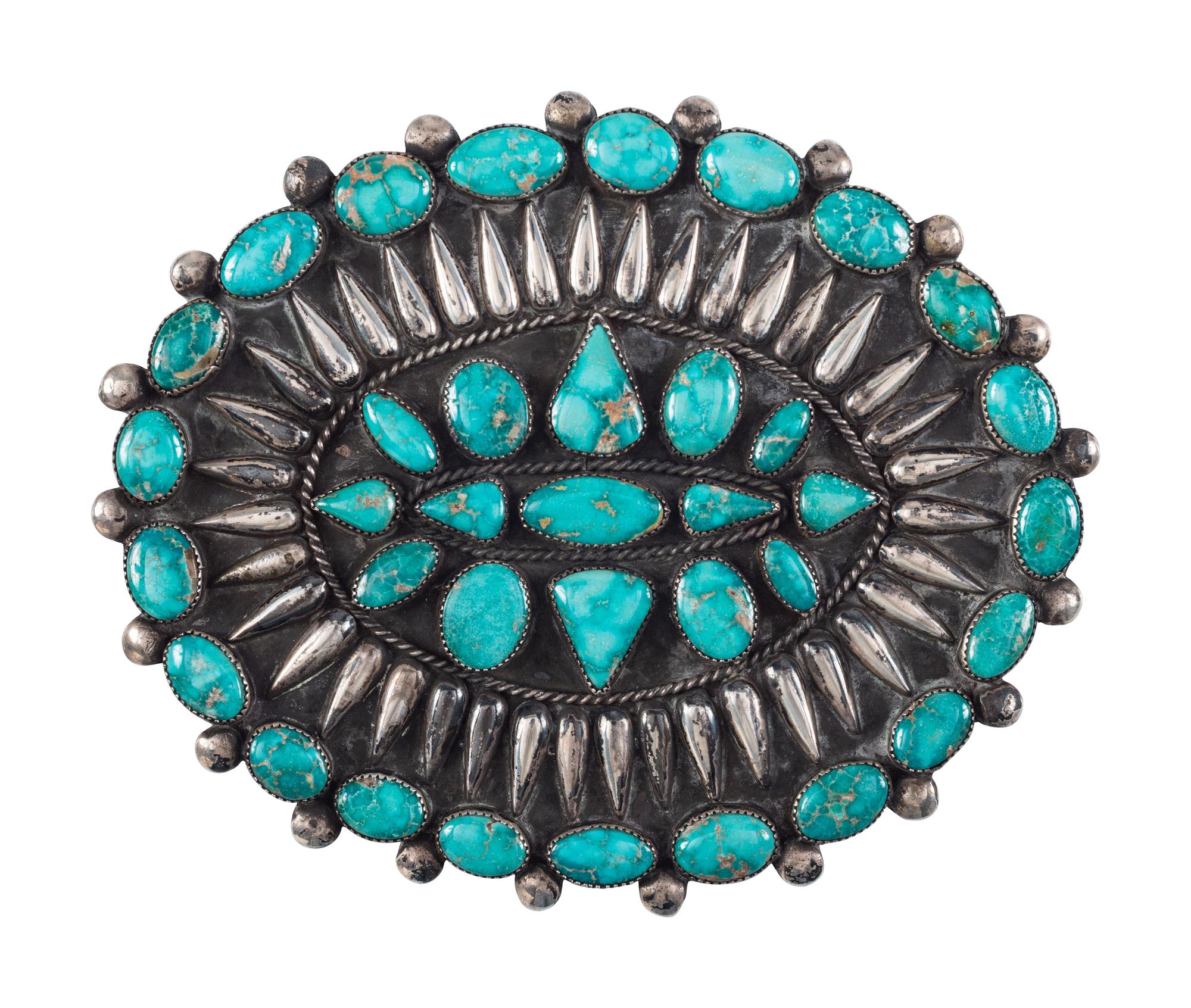 Large Navajo Silver and Turquoise Cluster Pendant / Pin