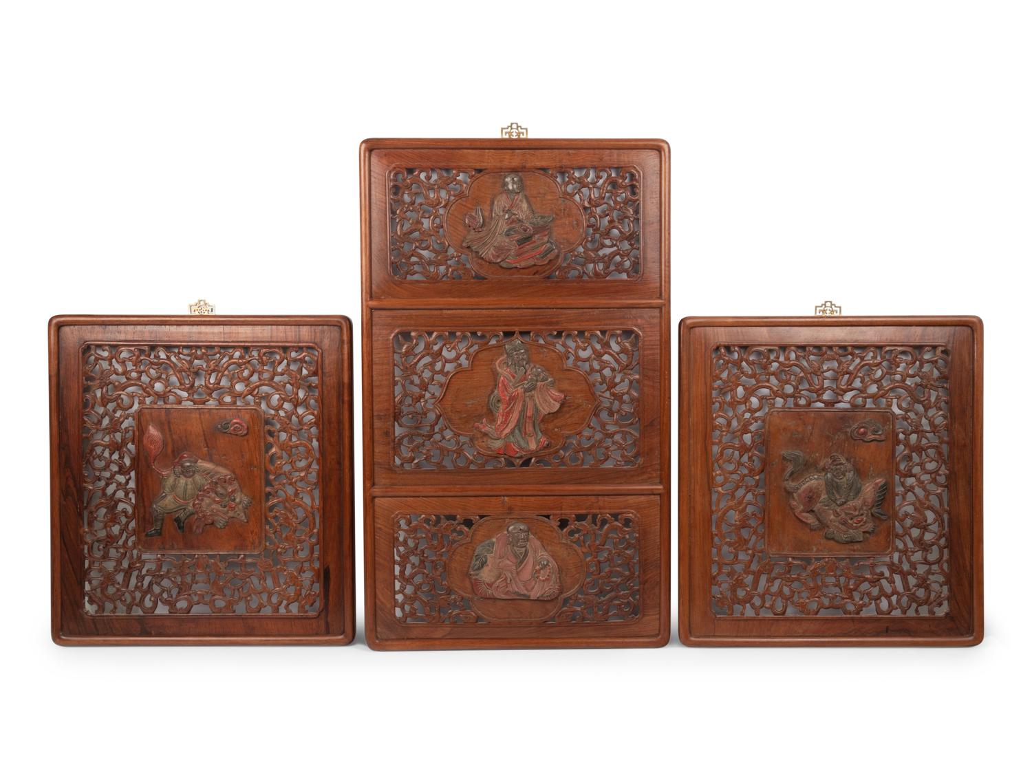 Three Carved and Reticulated Huanghuali Panels