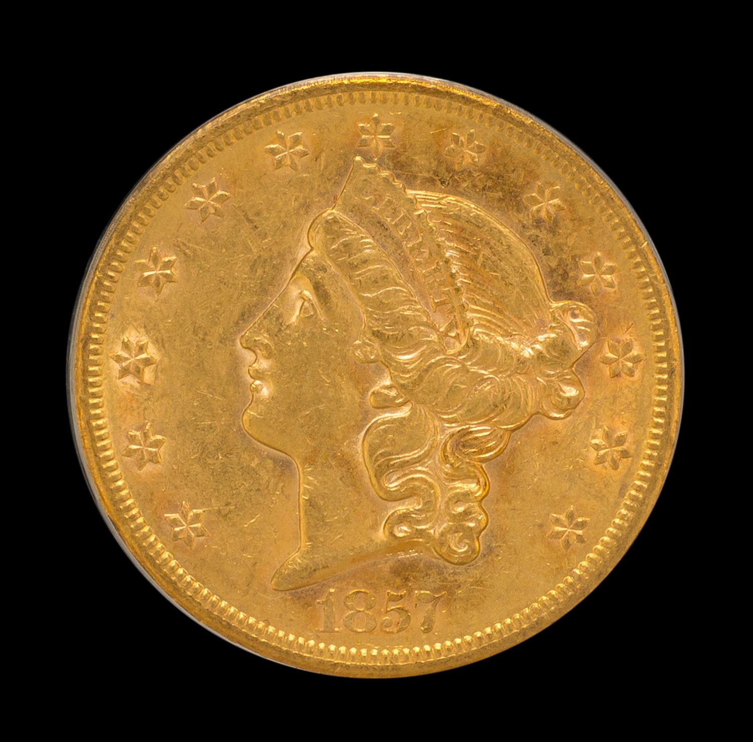 A United States 1857-S Liberty Head $20 Gold Coin