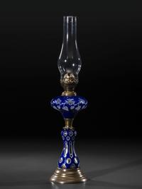 A Cobalt Cut to Clear Glass Oil Lamp