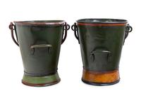 A Group of Two Tole Painted Peat Buckets