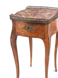 A Louis XV Kingwood and Tulipwood Parquetry Marble Inset Side Table