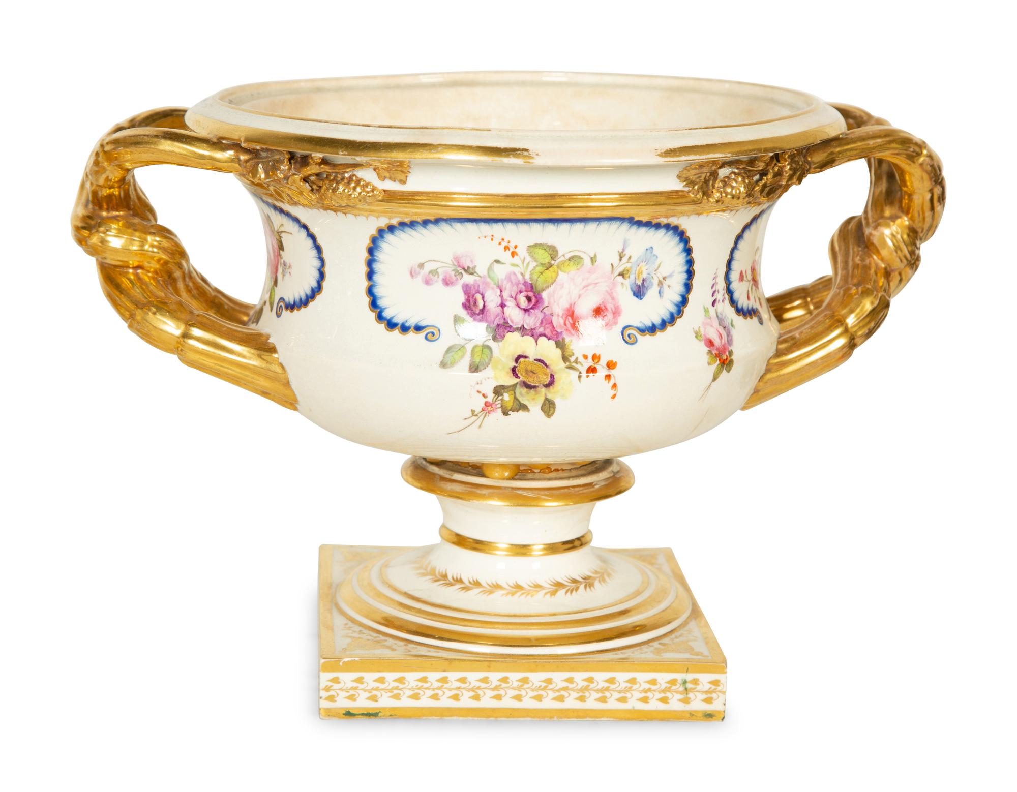 A Pair of Derby Porcelain Two-Handled Urns