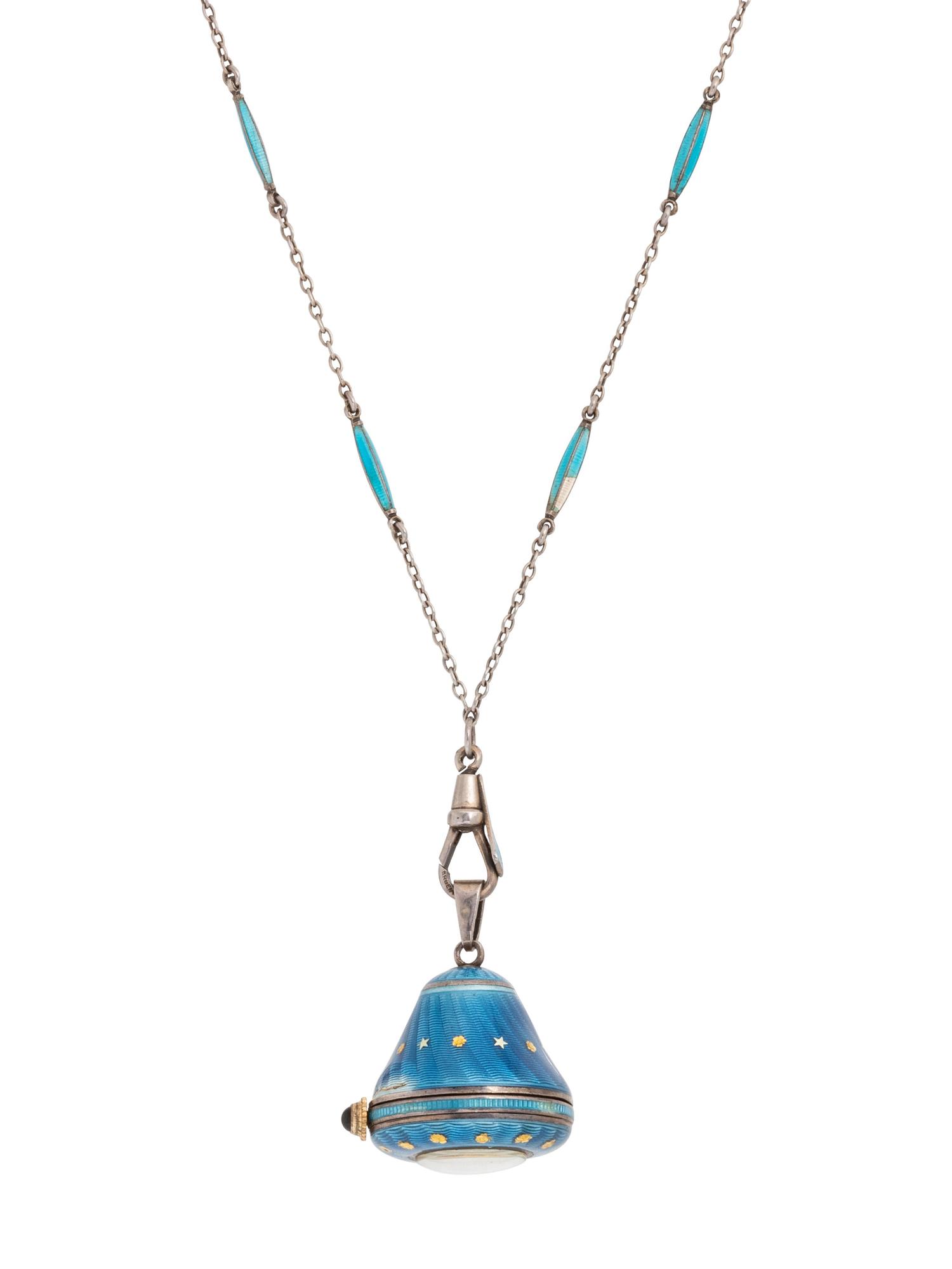 A Silver and Enamel Pendant Watch Necklace,