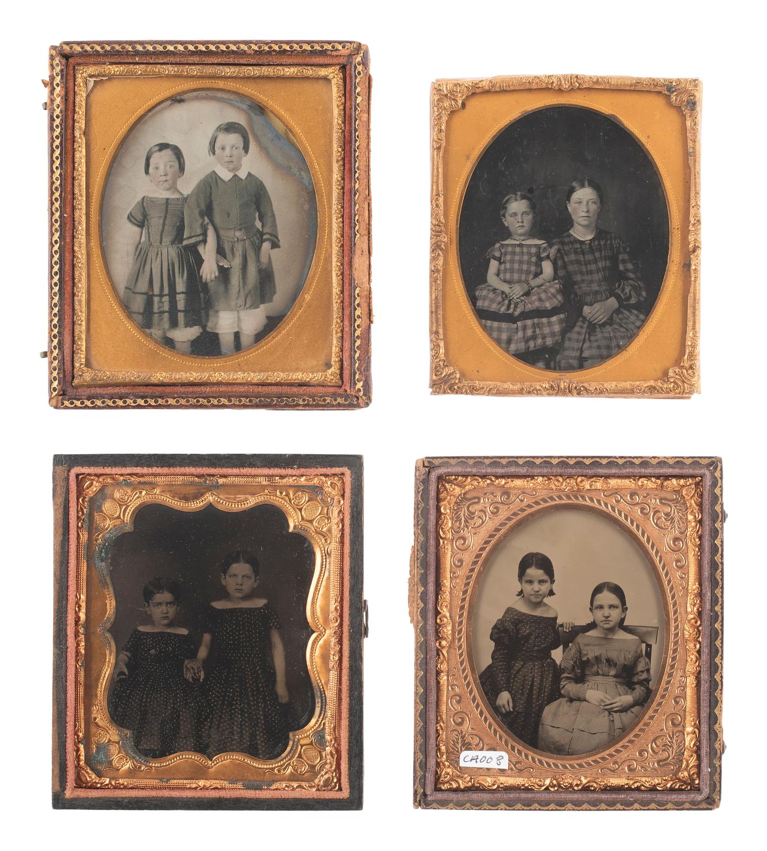 [EARLY PHOTOG]. 15 cased images of siblings, incl. half plate daguerreotype of women in wall frame.