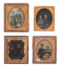 [EARLY PHOTOG]. 15 cased images of siblings, incl. half plate daguerreotype of women in wall frame.
