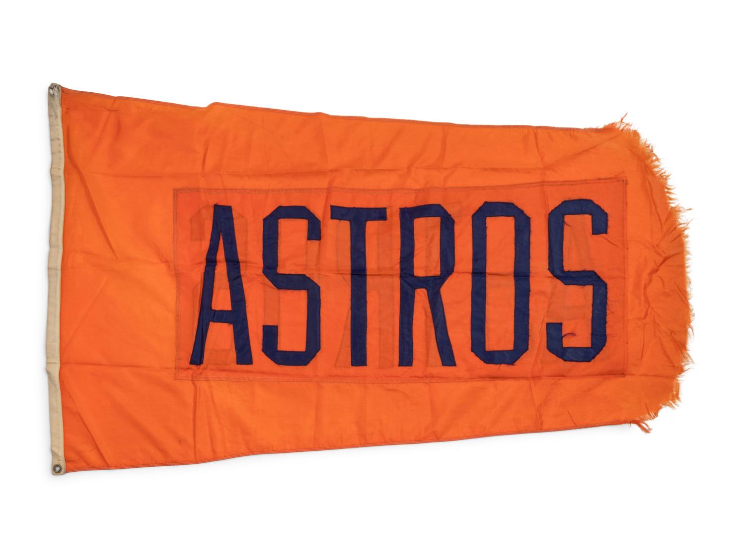 A Houston Astros Flag Once Flown on Wrigley Field Scoreboard Collected by Former Chicago Cubs Wrigley Field Head Scorekeeper,