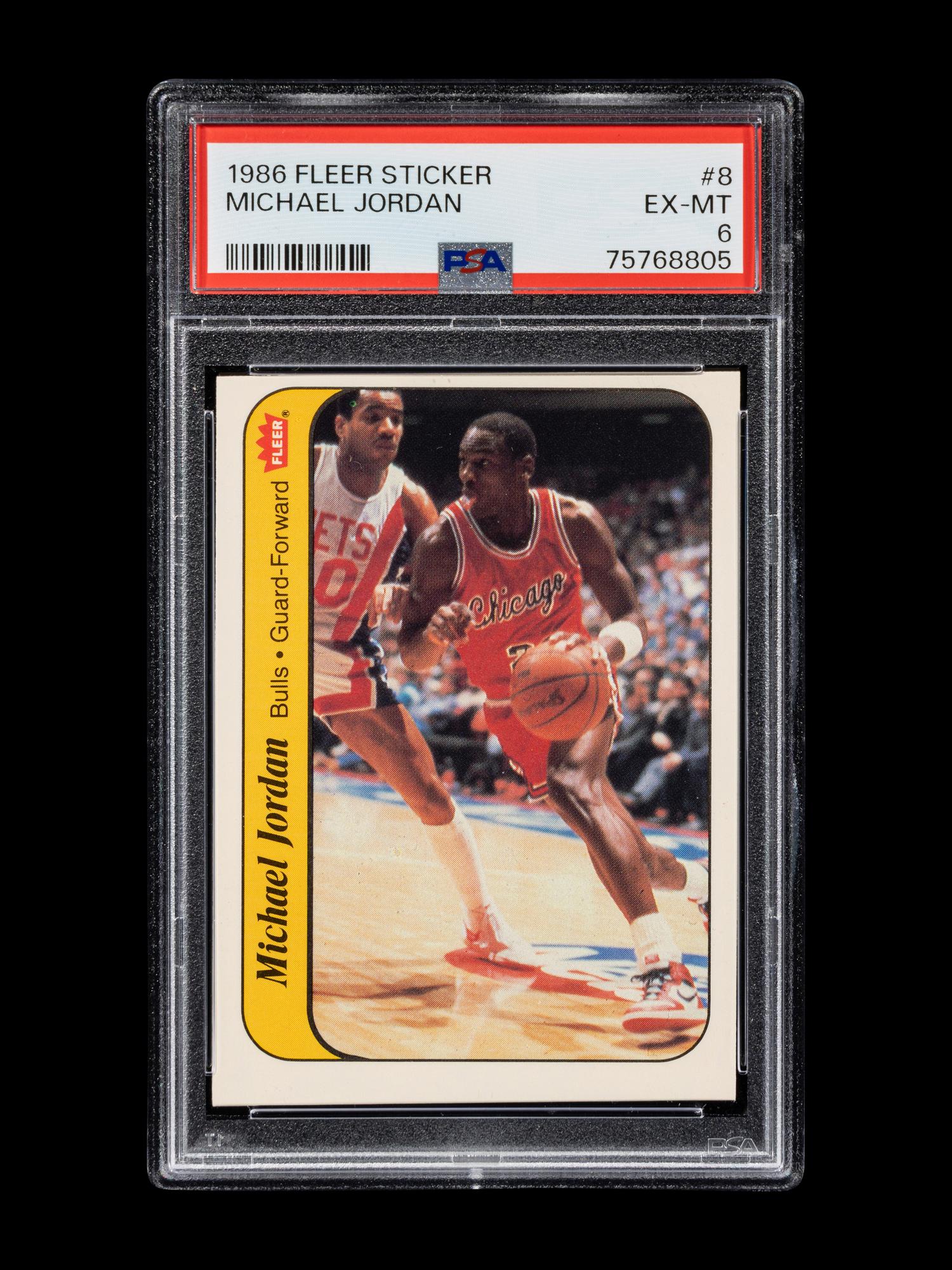 A 1986 Fleer Michael Jordan Rookie Basketball Sticker No. 8 (PSA 6 EX-MT),