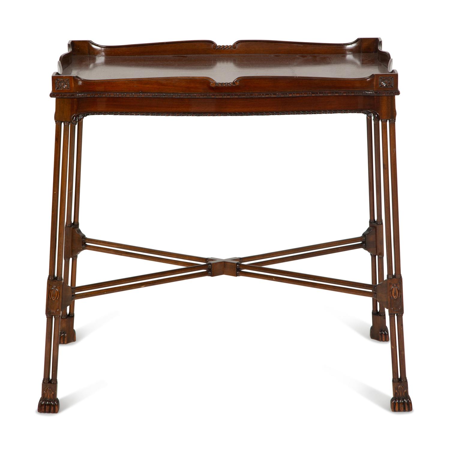 A Regency Style Mahogany Silver Table with X-Form Stretcher